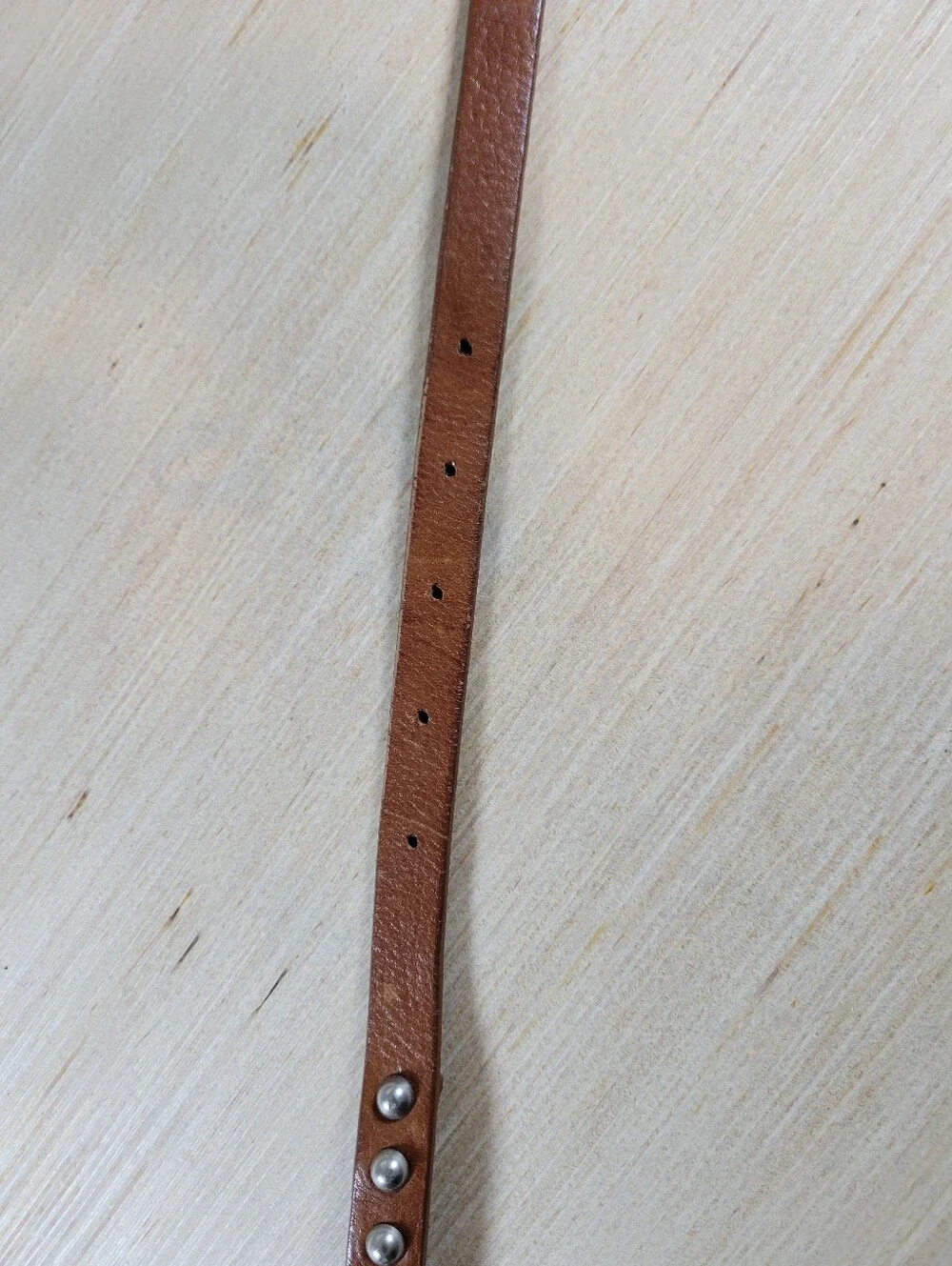 Cobalt Brown Italian Leather Double Layer Skinny Metal Studded Belt M/L